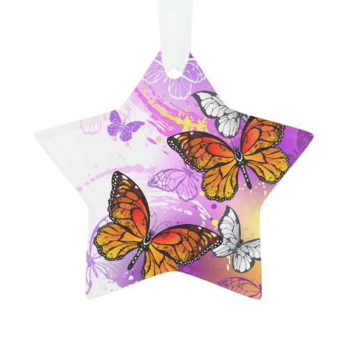 Monarch Butterflies on Purple Background Ornament