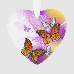 Monarch Butterflies on Purple Background Ornament