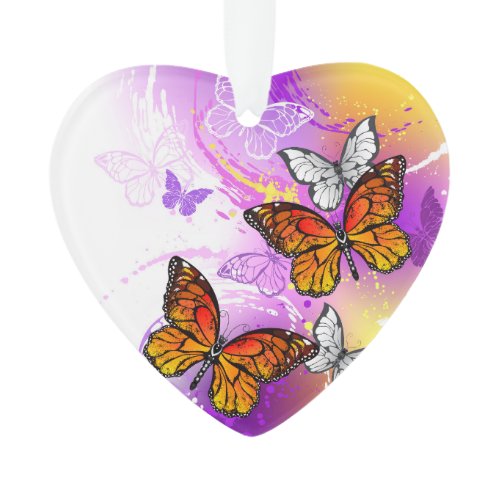 Monarch Butterflies on Purple Background Ornament