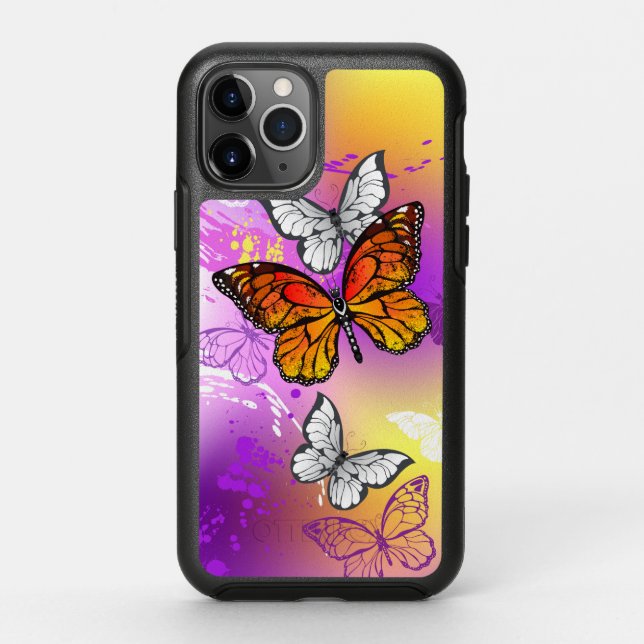 Monarch Butterflies on Purple Background Otterbox iPhone Case (Back)