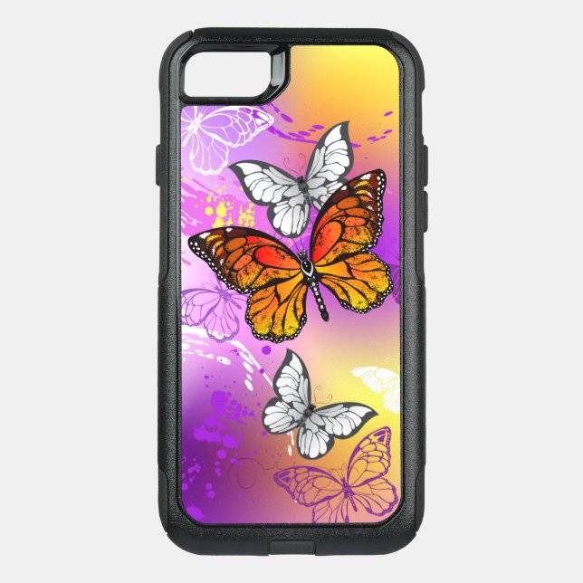 Monarch Butterflies on Purple Background Otterbox iPhone Case (Back)