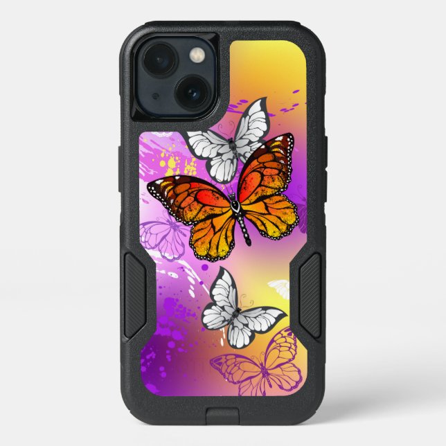 Monarch Butterflies on Purple Background Otterbox iPhone Case (Back)