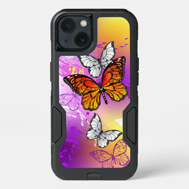 Monarch Butterflies on Purple Background Otterbox iPhone Case (Back)