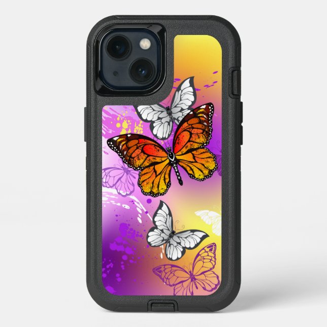 Monarch Butterflies on Purple Background Otterbox iPhone Case (Back)