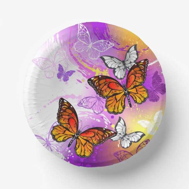 Monarch Butterflies on Purple Background Paper Bowls (Front)
