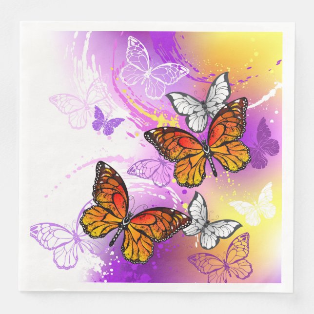 Monarch Butterflies on Purple Background Paper Dinner Napkins (Front)