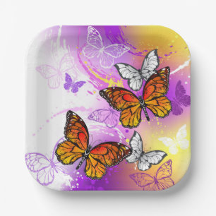 Monarch Butterflies on Purple Background Paper Plates