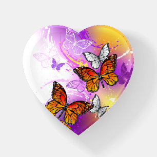 Monarch Butterflies on Purple Background Paperweight