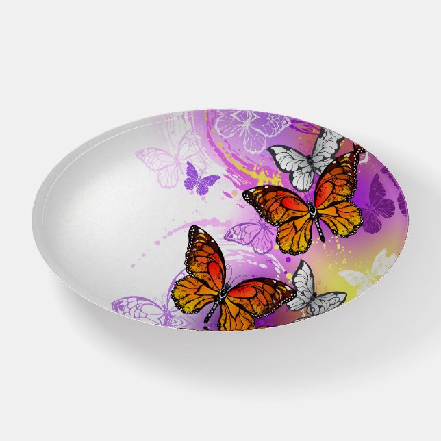 Monarch Butterflies on Purple Background Paperweight (Front)