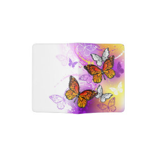 Monarch Butterflies on Purple Background Passport Holder