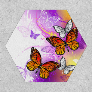 Monarch Butterflies on Purple Background Patch