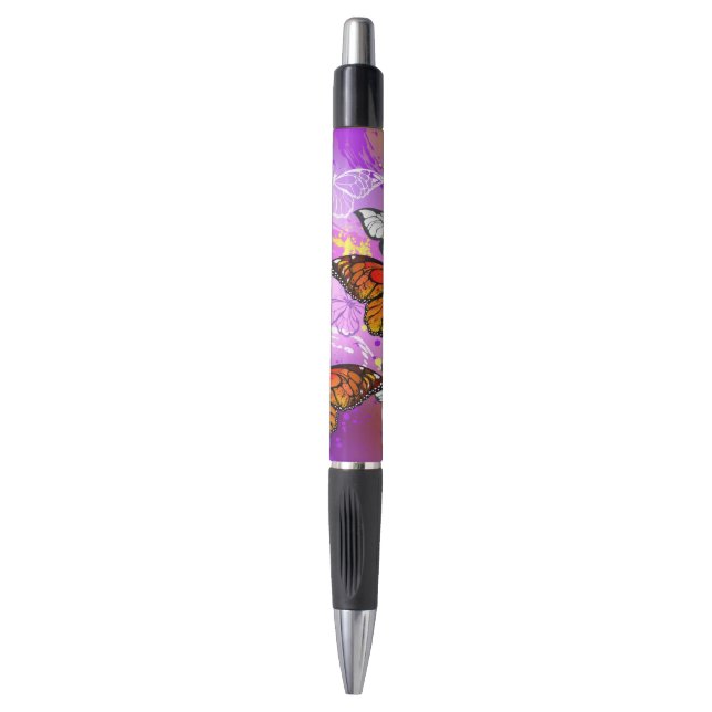 Monarch Butterflies on Purple Background Pen (Front Vertical)