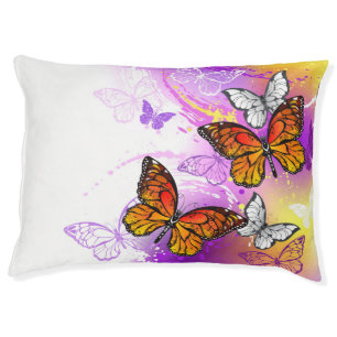 Monarch Butterflies on Purple Background Pet Bed