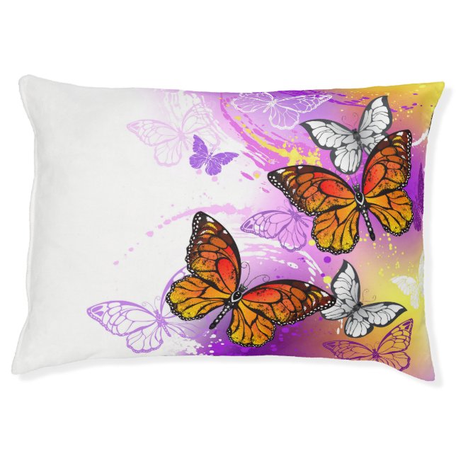 Monarch Butterflies on Purple Background Pet Bed (Front)