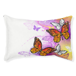 Monarch Butterflies on Purple Background Pet Bed