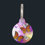 Monarch Butterflies on Purple Background Pet ID Tag<br><div class="desc">Orange,  detailed monarch butterflies on light,  purple,  picturesque,  painted background.</div>