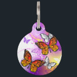 Monarch Butterflies on Purple Background Pet ID Tag<br><div class="desc">Orange,  detailed monarch butterflies on light,  purple,  picturesque,  painted background.</div>