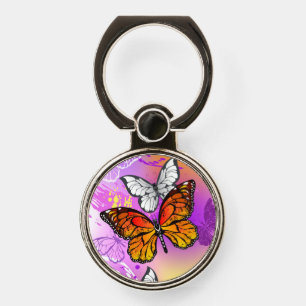 Monarch Butterflies on Purple Background Phone Ring Stand