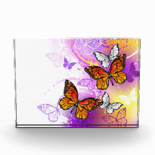 Monarch Butterflies on Purple Background Photo Block