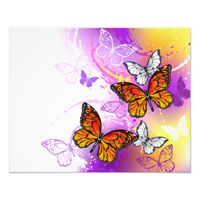 Monarch Butterflies on Purple Background Photo Print (Front)