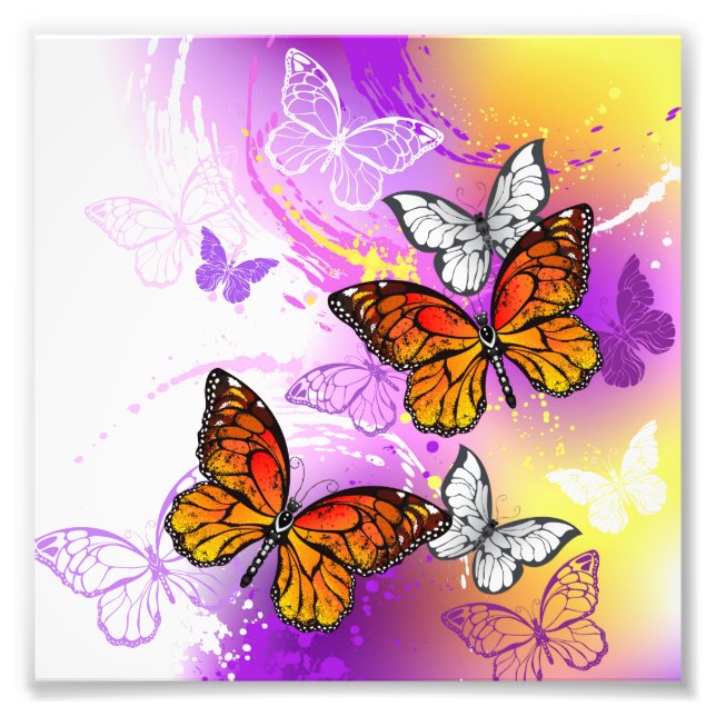 Monarch Butterflies on Purple Background Photo Print (Front)