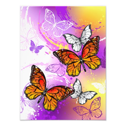 Monarch Butterflies on Purple Background Photo Print