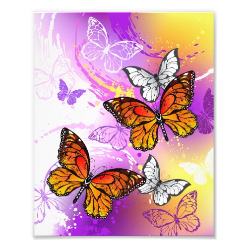 Monarch Butterflies on Purple Background Photo Print