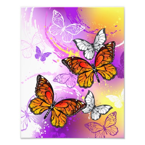 Monarch Butterflies on Purple Background Photo Print