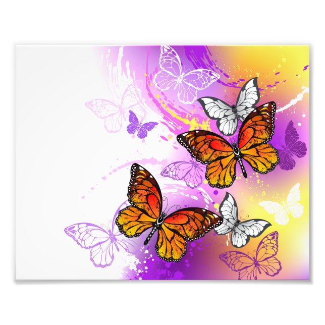 Monarch Butterflies on Purple Background Photo Print (Front)