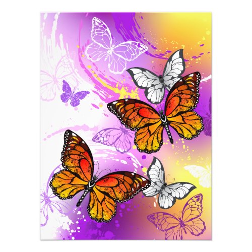 Monarch Butterflies on Purple Background Photo Print