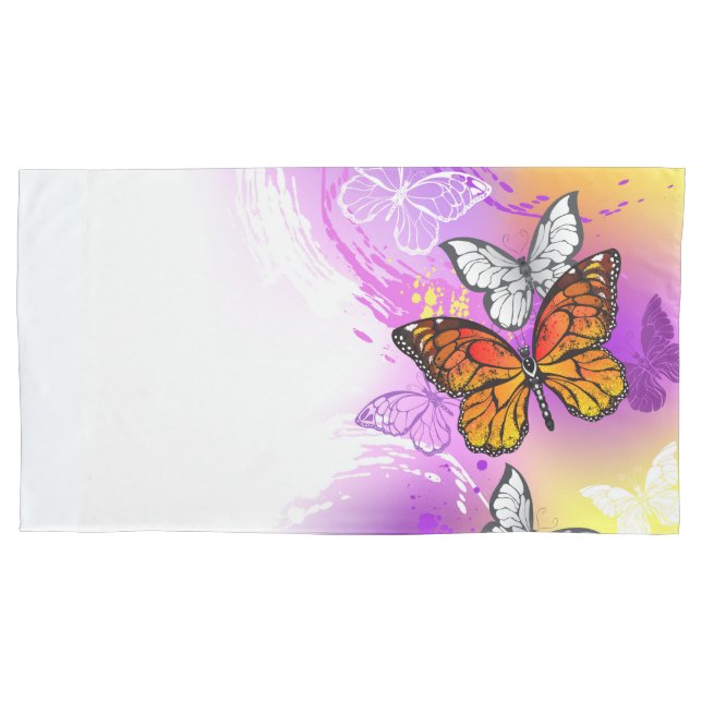 Monarch Butterflies on Purple Background Pillow Case (Front)