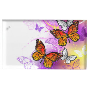 Monarch Butterflies on Purple Background Place Card Holder