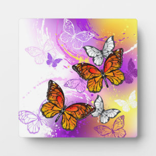 Monarch Butterflies on Purple Background Plaque