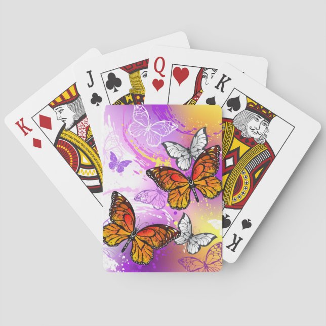 Monarch Butterflies on Purple Background Poker Cards (Back)