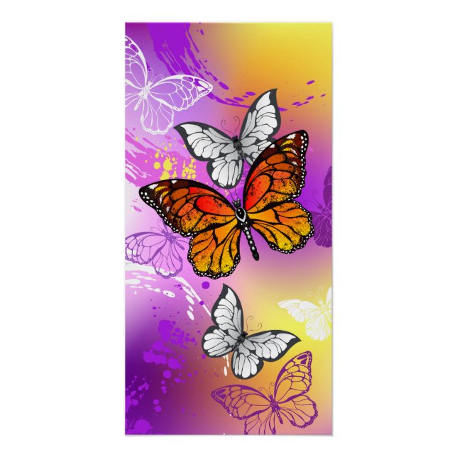 Monarch Butterflies on Purple Background Poster (Front)