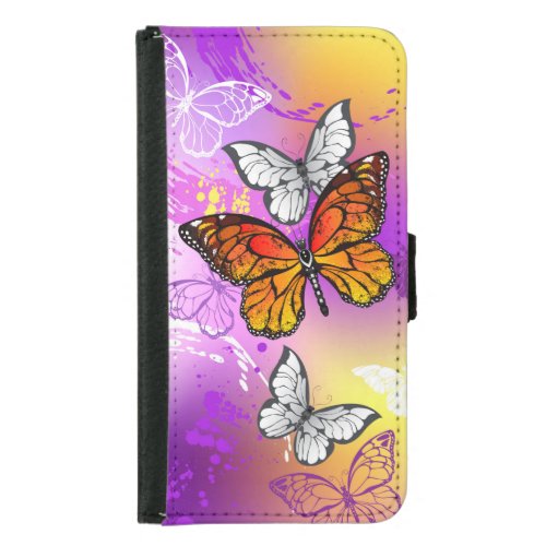 Monarch Butterflies on Purple Background Samsung Galaxy S5 Wallet Case