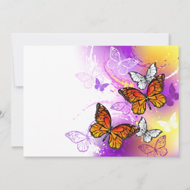 Monarch Butterflies on Purple Background Save The Date (Front)