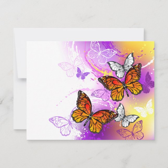 Monarch Butterflies on Purple Background Save The Date (Front)