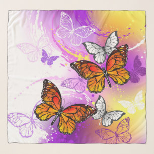 Monarch Butterflies on Purple Background Scarf