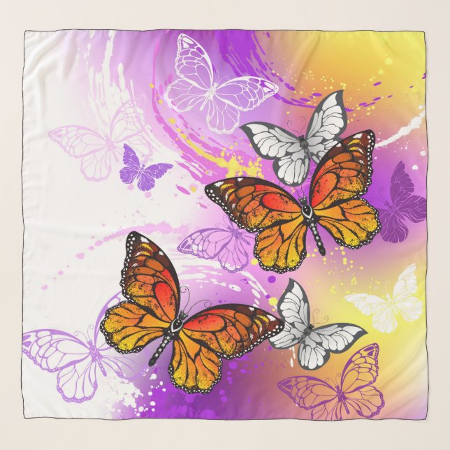Monarch Butterflies on Purple Background Scarf (Front)