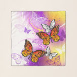 Monarch Butterflies on Purple Background Scarf<br><div class="desc">Orange,  detailed monarch butterflies on light,  purple,  picturesque,  painted background.</div>