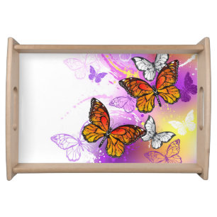 Monarch Butterflies on Purple Background Serving Tray