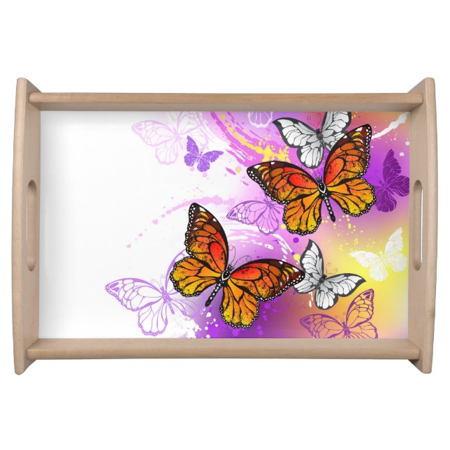 Monarch Butterflies on Purple Background Serving Tray (Front)