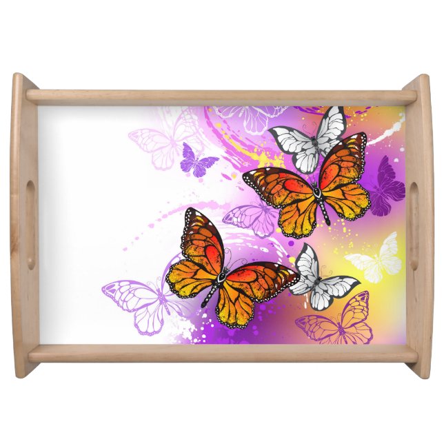 Monarch Butterflies on Purple Background Serving Tray (Front)