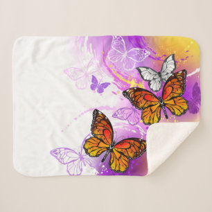 Monarch Butterflies on Purple Background Sherpa Blanket