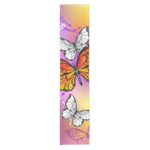 Monarch Butterflies on Purple Background Short Table Runner