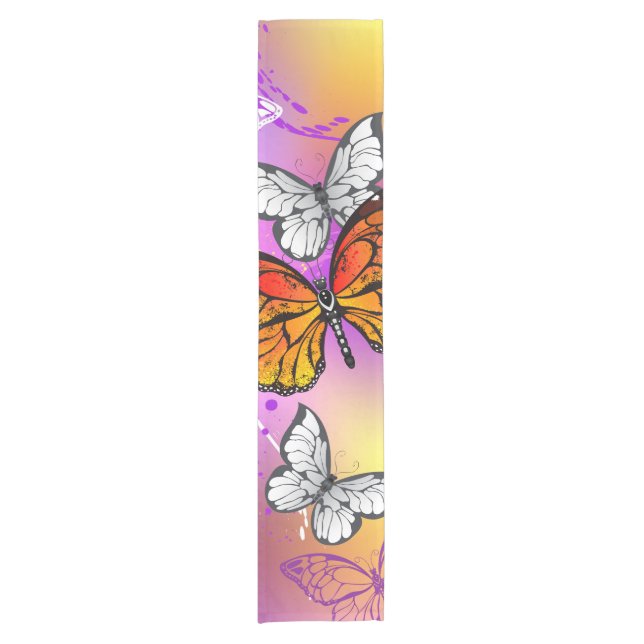 Monarch Butterflies on Purple Background Short Table Runner (Front)