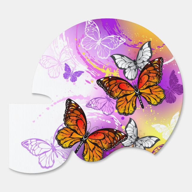 Monarch Butterflies on Purple Background Sign (Front)