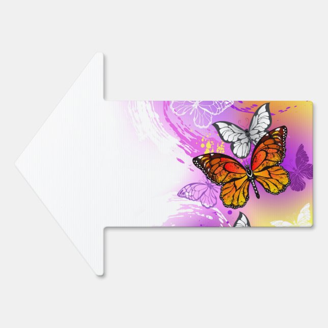Monarch Butterflies on Purple Background Sign (Front)
