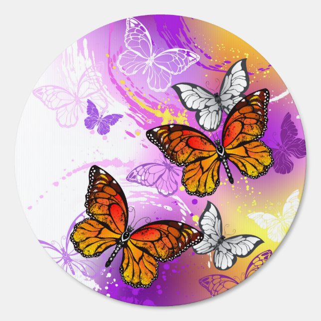 Monarch Butterflies on Purple Background Sign (Front)